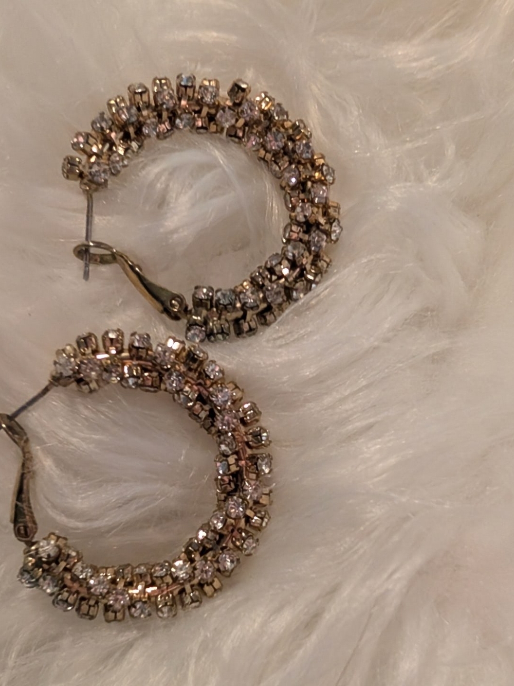Vintage Sparkling Crystal Hoop Earrings - Rose Gold Tone - Picture 2 of 3